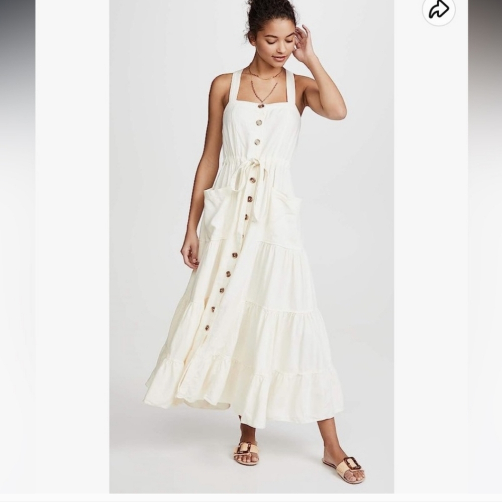 Free People Catch the Breeze Dressbiff White Size Small Linen Blend - Picture 2 of 15